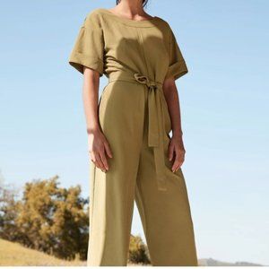 Everlane Japanese GoWeave Short-Sleeve Jumpsuit (Olive)